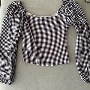 Abercrombie & Fitch Checkered Blouse - Black, White, Red